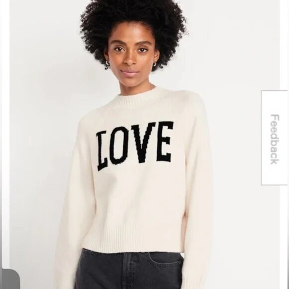 Old Navy Sweaters - Old Navy Cream Sweater with Black 'LOVE' XXL